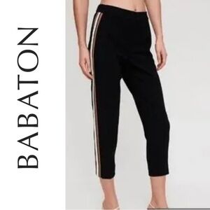 Babaton Aritzia Conan Crepette High Rise Pull On Black Stripe Cropped Trousers